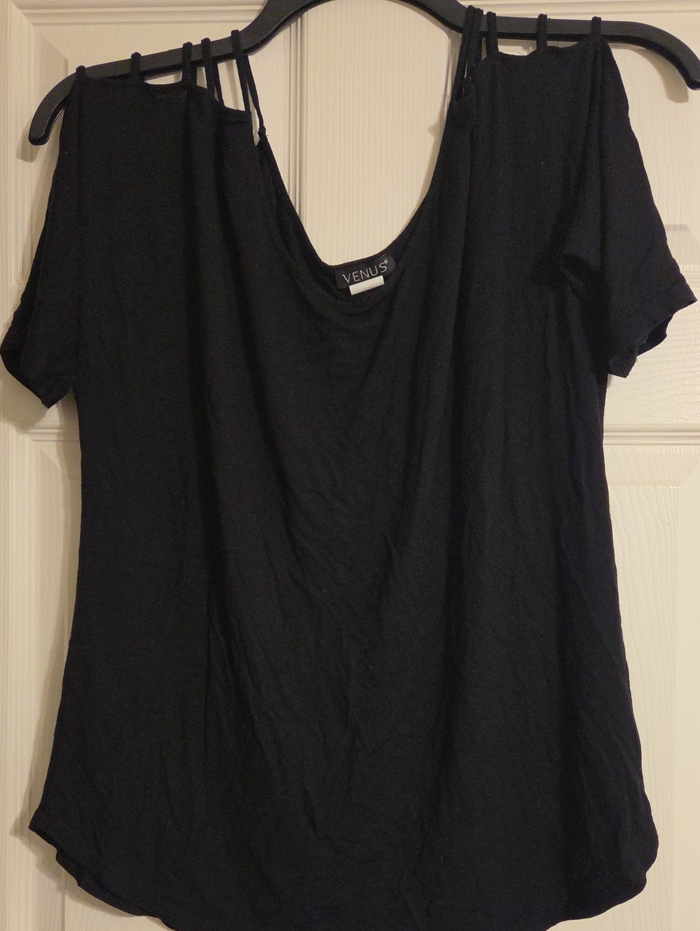 VENUS Black Cold-Shoulder Tank with Strappy Shoulders
